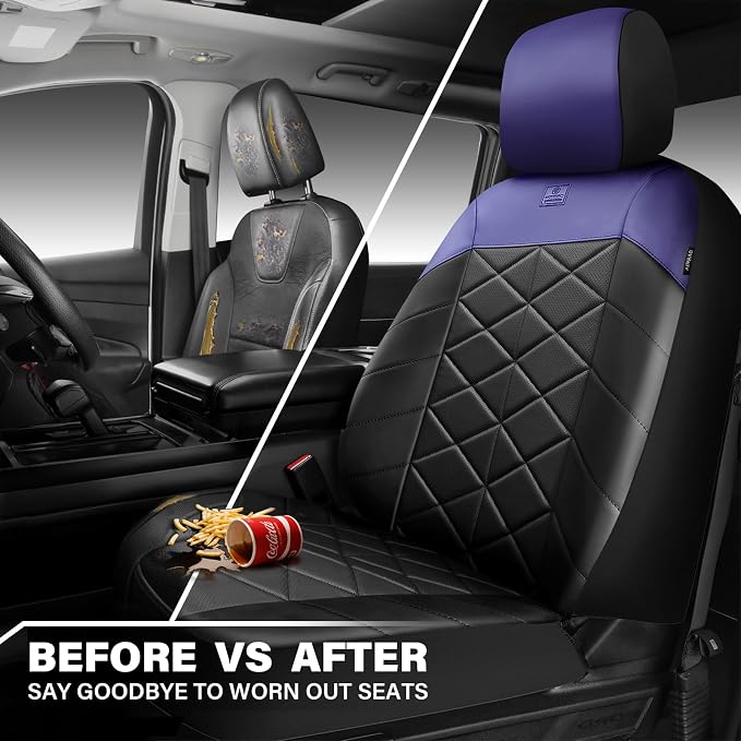 CAR PASS Memory Foam Leather Front Seat Covers, Waterproof Nappa Leather Seat Covers Front Seats Universal Fit for Cars,SUV,Truck Seat Covers Thick 3D Foam Comfortable, Airbag Compatible Black Blue - Image 5