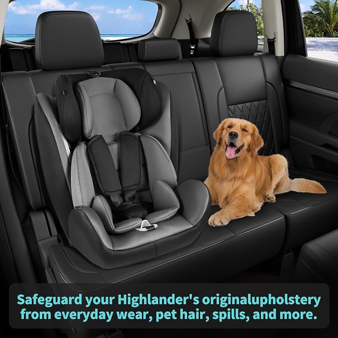 Custom Seat Covers for Toyota Highlander 2014-2019 8 Seats Black | faux leather, 2nd row 40/60 split bench, waterproof, breathable, airbag compatible, stain resistant, easy install - Image 3