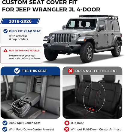 Coverado Seat Covers Fullset for Jeep Wrangler, Waterproof Car Seat Covers for Truck Automotive Seat Covers Custom Fit for 2018-2026 Jeep Wrangler JL Seat Covers 4-Door with Rear Cupholder Only（Blue） - Image 2