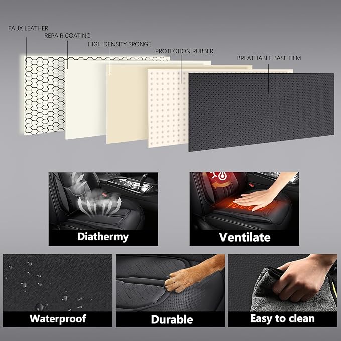 Universal Fit Premium Black Leather 5-Seats Car Seat Covers | Waterproof full-set seat protector for Cars,SUVs,Trucks,airbag-safe,wipe-clean,10-min install,all-season car seat cushion. - Image 7