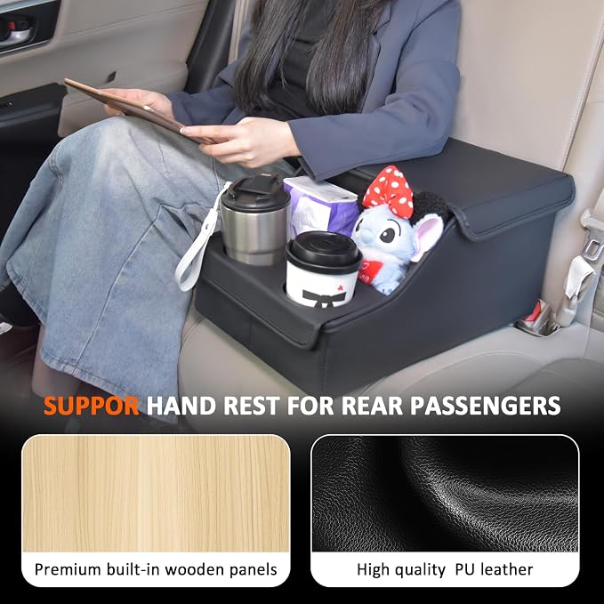 Backseat Car Organizer, Middle Seat Organizer Center Console Cup Holder | Rear Seat Hand Rest, Back Seat Toy Storage for Toddler Kids Family Travel Roadtrip Essentials for SUV Truck Van - Image 2