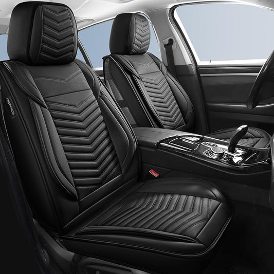 HChengkikz Nappa Leather Car Seat Covers Full Set, Black Car seat Protector 5 Seats, Waterproof Car Seat Cushion, Universal Automotive Seat Covers Fit for SUV Truck Pick-up Sedan, Front and Rear | Easy Maintenance, Airbag Compatible, Universal Fit For ... - Image 2