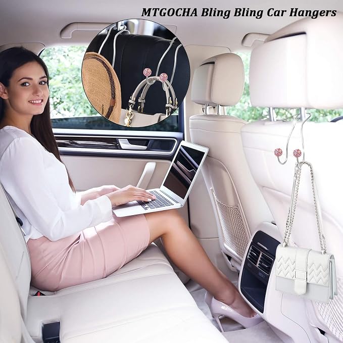 Bling Purse Hook for Car Headrest, Cute Car Seat Hooks (2Pack) | Upgraded,Durable Stainless,Car Purse Hanger,Purse holder,Rhinestones,Bag Hooks,Car Hooks for Purses and Bags Cute,Pink - Image 2