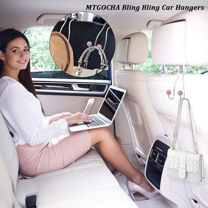 Bling Purse Hook for Car Headrest, Cute Car Seat Hooks (2Pack) | Upgraded,Durable Stainless,Car Purse Hanger,Purse holder,Rhinestones,Bag Hooks,Car Hooks for Purses and Bags Cute,Pink - Image 2