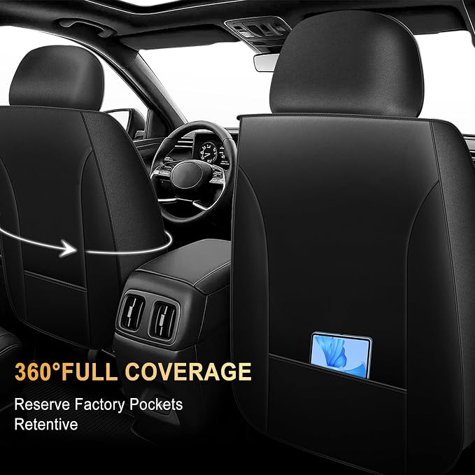 IKABEVEM for Chevy Colorado Seat Covers 2015-2025 2026 5 Seats Full Set | Luxury Waterproof Faux Leather Pickup Seat Protectors Fit Chevrolet WT LT Custom Trail Boss Z71 ZR2,Black&Gray - Image 8