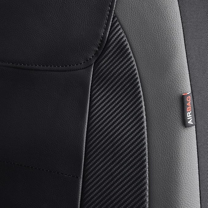 Flying Banner car seat Covers Protects Water Proof Faux Leather Carbon Fiber Front and Rear Bench (Gray Black, Full Set - 9PCS) - Image 5