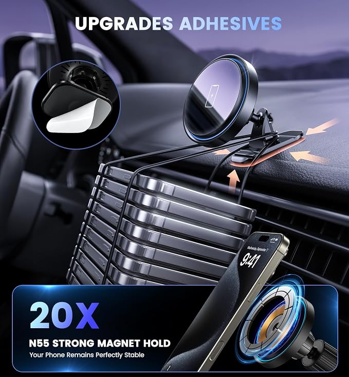 Magnetic Car Mount Charger 15W Magnetic Wireless Car Charger for iPhone 17 Accessories Magnetic Phone Holder for Car 3 in 1 Magnetic Car Mount for iPhone17Pro/16/15/14/13/12 Series Gifts for Men Women | N52 Strong Magnets, 360° Rotation, Dashboard & Ve... - Image 6