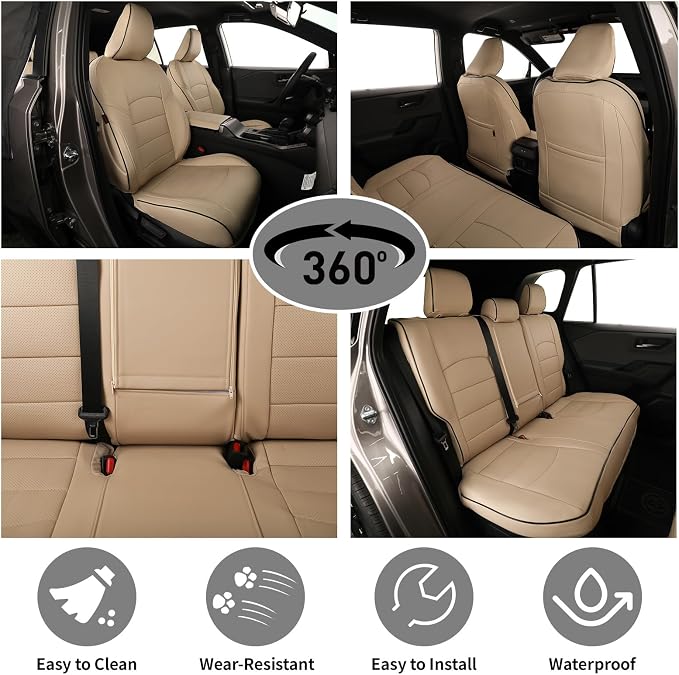 EKR Car Challenger Seat Covers 2011-2014,Leatherette Full Set | Custom Fit for Dodge Challenger 2011 2012 2013 2014 -Faux Leather(Beige) - Image 4