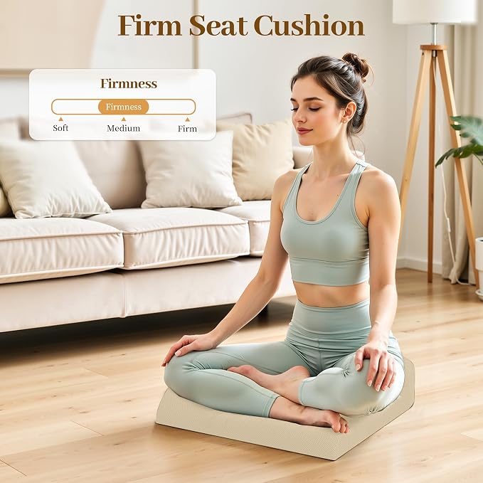 TranquilRelax XL Memory Foam Seat Cushion for Office Chair, Khaki | Medium-firm Support for Long Sitting, Washable Mesh Cover, Non-slip Base, Perfect for Car Seats & Short Drivers - Image 8