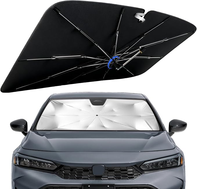 Windshield Sun Shade for Honda Civic 2016-2026 with 360° Rotating Shaft | Custom Fit Umbrella Sunshade for UV Blocking, Interior Heat Protection, Easy Storage, UPF 50+ Cool Windshield Cover by Lonyaqui