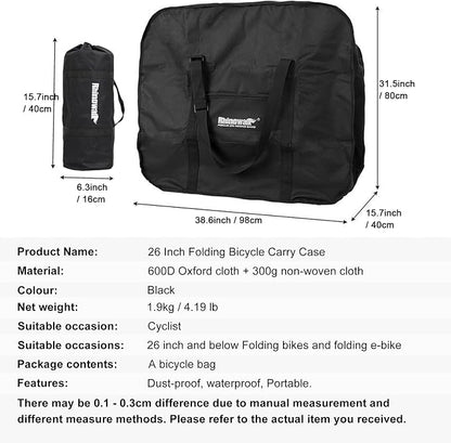 Rhinowalk 20/26inch Folding Bike Bag Waterproof Biycle Travel Case Carrying Case Outdoors Bike Transport Bag for Car Train Air Travel - Image 2