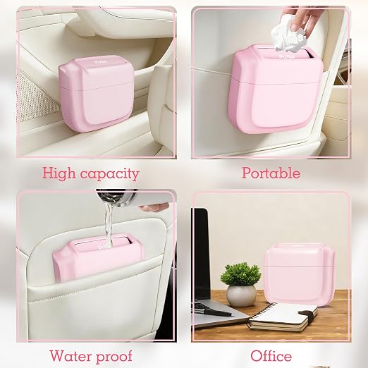 2 Pack Car Trash Can with Lid, Built-in Storage Garbage Bag, Pink | Leakproof Car Door Trash Can with Hook, for women, 60pcs Trash Bags, Mini Automotive Garbage Bin for Vehicle, Office, Home - Image 5