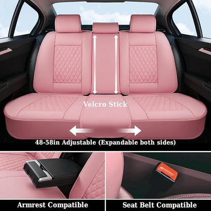 Coverado Car Seat Covers Full Set, Automotive Front and Rear Seat Covers with Backrest, Nappa Leather Car Seat Protectors Waterproof, Universal for Most Vehicles, Pink - Image 3