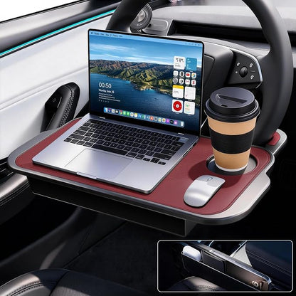 2-in-1 Car Steering Wheel Desk Tray & Car Seat Gap Filler Organizer – Silicone Look Table for Laptop, Eating Food, Writing – Work Road Trip Essentials Accessories（red） by Unknown