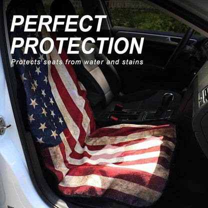 Sweat Towel Car Seat Cover Protector Front Seats for Gym Workout, Running, Swimming, Beach and Hiking, Waterproof Universal Seat Cover for Car, Trucks, Van & SUV (2, American Flag, Front) - Image 3