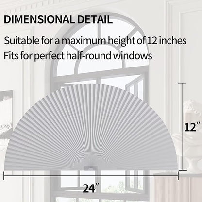 Myshade Arch Window Shades Half Circle Blackout Cellular Shades Cordless No Drill Blinds for Windows Half Moon Honeycomb Fabric No Tools Room Darkening Shades Easy Install (2PCS White 24" W X 12" H) - Image 3