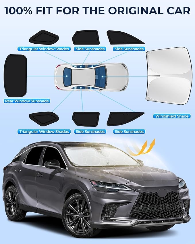 for Lexus RX 2023-2025 Car Window Shades, 8Pcs Full Window Covers | Privacy Sun Shade Set for Front Windshield Side and Rear Windows, Keeps Vehicle Cool for Camping Napping - Image 6