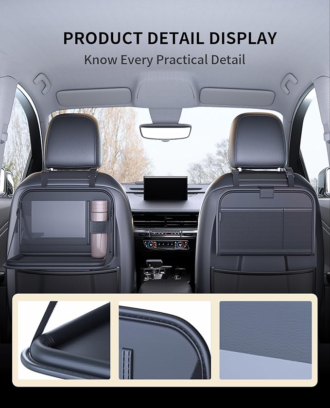 Backseat Car Organizer with Foldable Tray & Tablet Holder | Easy to install, durable & easy to clean, space-saving, ideal for rear passengers and kids, for road trip dining and working - Image 5
