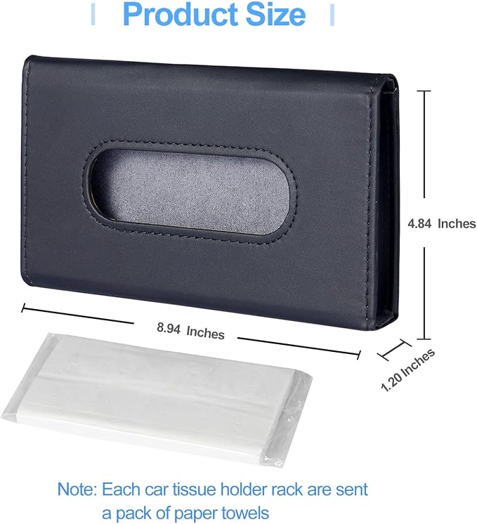 Car Tissue Holder, Upgraded Hanging Tissue Holder for Car (Black) | Premium PU Leather Car Napkin Holder, Car Tissue Box for Universal Auto, Easy to Use - Image 4