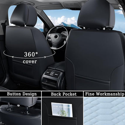 Coverado Leather Seat Covers, Car Seat Covers Full Set, Waterproof Nappa Leather Car Seat Cover, Car Seat Protectors 5 Seats, Black & Blue Automotive Seat Covers Fit for Most Cars Trucks - Image 2