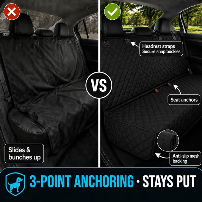 Dog Car Seat Cover & Protector, Pet Back Seat Cover for Cars & SUVs, 54" | Fits compact SUVs, EVs & sedans; protects rear bench and car interior from pet hair, kid spills, baby boy messes, and stains. - Image 4