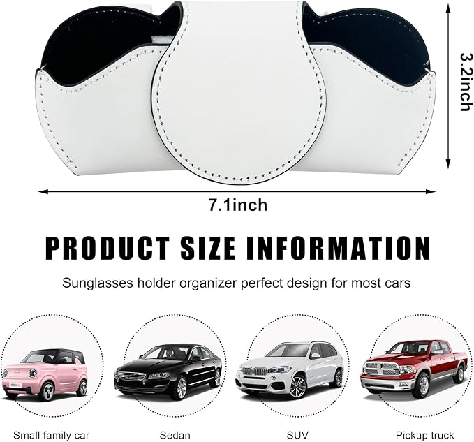 Ohleats Sunglasses Holder for Car Visor, Magnetic Leather Automotive Glasses Case, Vehicle Sun Visor Eyeglasses Holder Protective Storage Box, Universal Interior Car Accessories (White) - Image 2