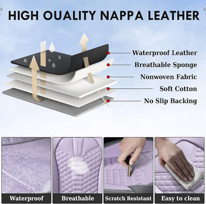 Coverado Car Seat Covers, Front Seat Cover, Waterproof Nappa Leather Seat Covers for Cars, Driver Car Seat Protectors, Gray and Purple Automotive Seat Covers Universal Fit for Most Cars - Image 5