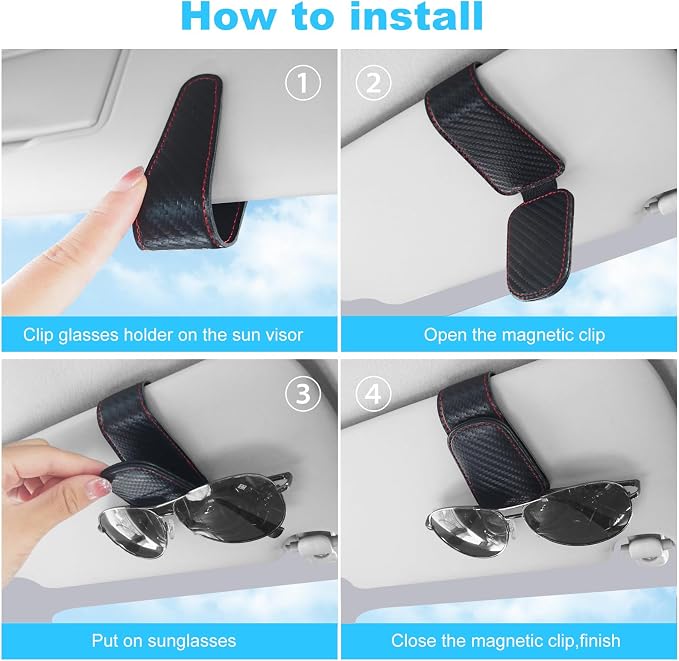 TCJJ Sunglasses Holders for Car Visor,Car Magnetic Glasses Holder Leather Sunglasses Clip and Ticket Card Clip Suitable for Car Interior Visor and Different Size Eyeglasses(Carbon Fiber/2) - Image 6