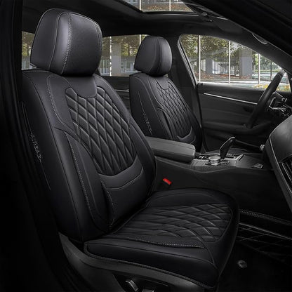 FREESOO Car Seat Covers Full Set Faux Leather Universal Fit Black | faux nappa leather seat covers, waterproof breathable, full set lumbar support, front rear covers, fit sedans suvs pickups by FREESOO