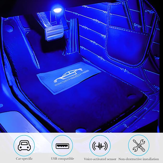 Car Interior LED Lights, 4 in 1 Bright Vehicle Ambient Neon Light Kit with DC 5V USB Port, Automotive Under Dash Decoration Night Lamp, Universal for RV, Truck, Sedan (Blue) - Image 6