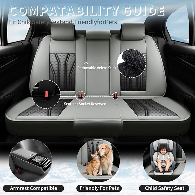 Fit Prius Premium Leather Car Seat Covers for Toyota Prius 2001-2025 2026 - Waterproof，Breathable，All-Weather Seat Cushion Protecto & Airbag Compatible, 2 Front Seat Gray&Black - Image 3
