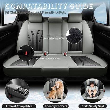 Fit Prius Premium Leather Car Seat Covers for Toyota Prius 2001-2025 2026 - Waterproof，Breathable，All-Weather Seat Cushion Protecto & Airbag Compatible, 2 Front Seat Gray&Black - Image 3
