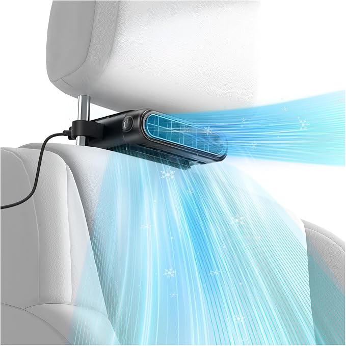 Car Seat Fan with Dual Seatback Cooling Airflow for Driver & Kids | Corded USB Powered, Baby Rear Facing, 3-Speed Quiet Car Fan, Headrest Back Seat Fan for Infant, Kids & Dogs by Bicboz