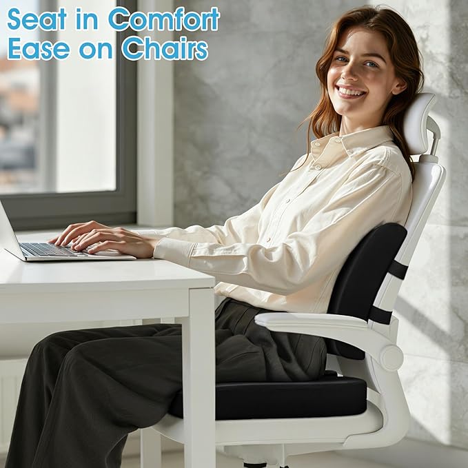 CushZone Seat Cushion and Lumbar Support Pillow for Office Chair, Black | Ergonomic Memory Foam for Sciatica Pain Relief & Posture Correction; Non-Slip Chair Cushions for Car, Wheelchair and Travel - Image 6