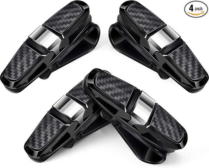 Boao 4 Pack Sunglasses Holder Car Visor Clip,Silver | Double-ended Design for Glasses and Tickets, 180 Degree Rotational Mount, Fits Sun Visors, Keeps Eyewear Accessible by Boao