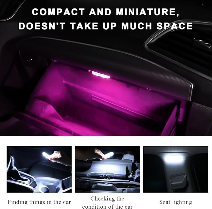4 PCS Car Wireless LED Lights, Portable USB Rechargeable 7 Colors Car Ambient Lighting, Car Interior Reading Light Night Light with 6 LED Lamp Beads, Car Accessories (Sticky Fastener) - Image 4