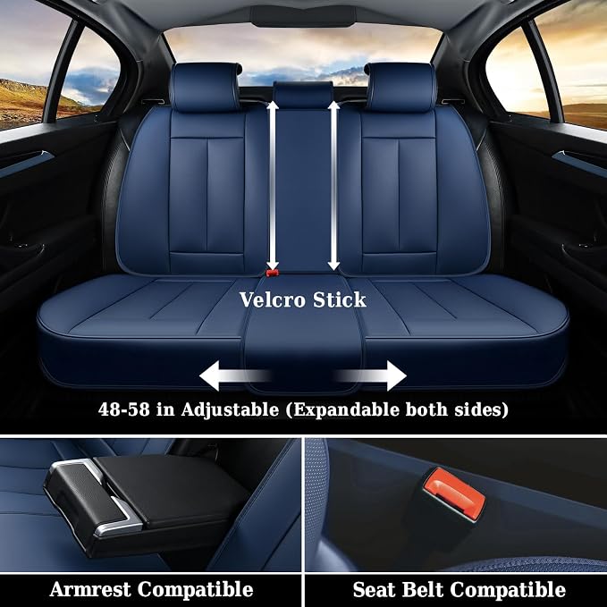 Coverado Car Seat Covers Full Set, Seat Covers for Cars, Car Seat Covers Front Seats and Back Car Seat Protector Waterproof, Leather Car Seat Cushion Universal Fit for Most Cars Blue - Image 4