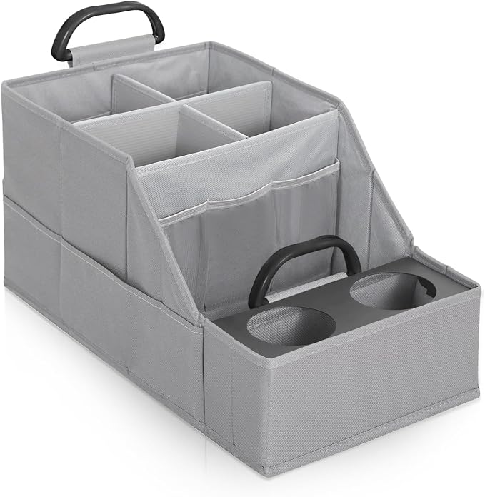 MULISOFT Car Seat Organizer- Backseat Car Organizer with 12 Storages Compartments and 2 Cup Holders, Organizers and Storage, Front Seat for Travel Kids,Pure Gray by MULISOFT