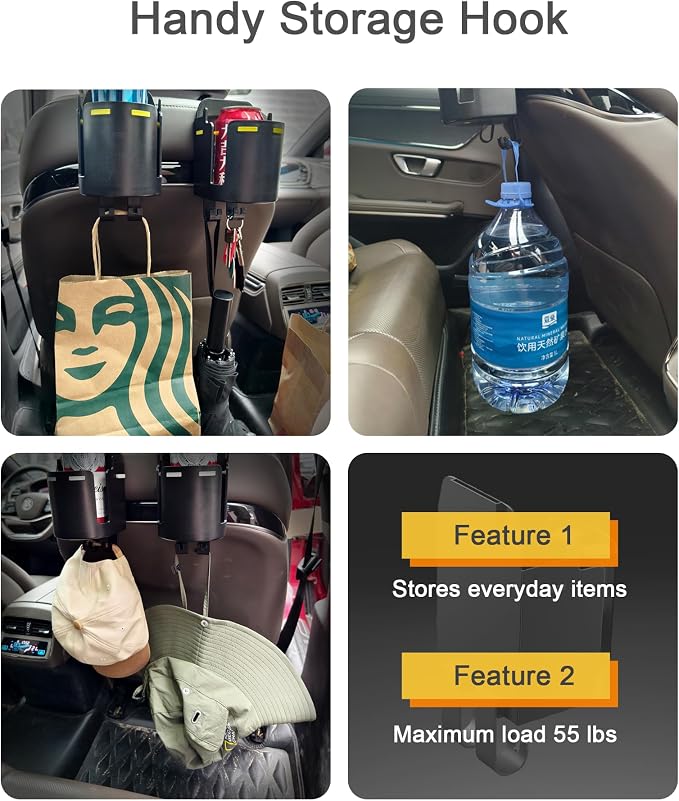 Headrest Cup Holder for Back Seat, Stable Spill-Resistant Drink Holder with Hooks for Bags, Fits 50oz Bottles, Compatible with Sedans, SUVs, and Trucks 2 Pack - Image 6