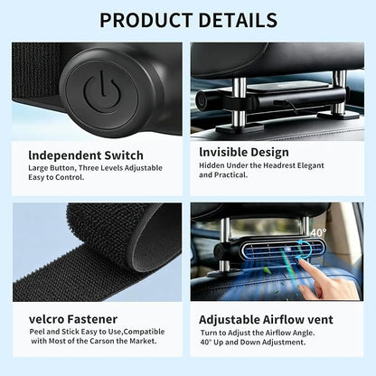 Cars seat fan with battery.with seat back cooling airflow for drivers | 3-speed quiet rear seat fan for passengers infants, children, dogs. bladeless safety design, fit for SUV Truck Van RV - Image 3