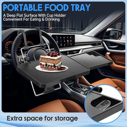 Large Car Steering Wheel Tray Back Seat Headrest Steering Wheel with Phone Holder Desk Food Table for Eating Food and Writing Work, Car Desk Laptop Mount Gifts for Father Truck Driver(2 in 1) - Image 3