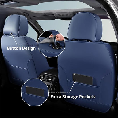 FLORICH Leather Car Seat Covers Full Set, Luxury Automotive Seat Cover, Waterproof Car Seat Covers Front and Back Seats for Most Cars - Blue - Image 4