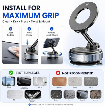 MUSEL Magnetic Car Phone Holder for MagSafe, Nanogel Mount for iPhone 17-12 | Direct nano gel mount, 88 lb magnetic force, 22 N55 magnets, 360 degree rotation, no bottom plate, ring included, dash mounts - Image 8