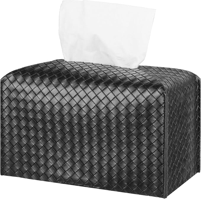 Tissue Box Cover Square Leather Facial Paper Holder, Black | PU Leather，Easy to Fill, Easy Clean, Decorative Cube Tissue Box Holder for Office, Bathroom,Kitchen, Living room, Guest room by zoocatia