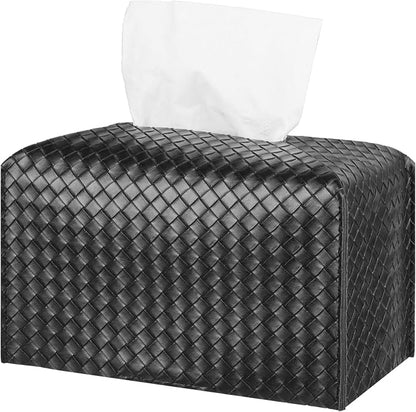 Tissue Box Cover Square Leather Facial Paper Holder, Black | PU Leather，Easy to Fill, Easy Clean, Decorative Cube Tissue Box Holder for Office, Bathroom,Kitchen, Living room, Guest room by zoocatia