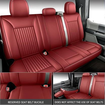MINGBRON Full Set Car Seat Covers Custom Fit 2009-2026 Ford F150 Crew Cab, 2017-2026 F250 F350 F450 Super Duty Pick-up Truck, Automotive Vehicle Cushion Cover with Waterproof Leather（Red - Image 4