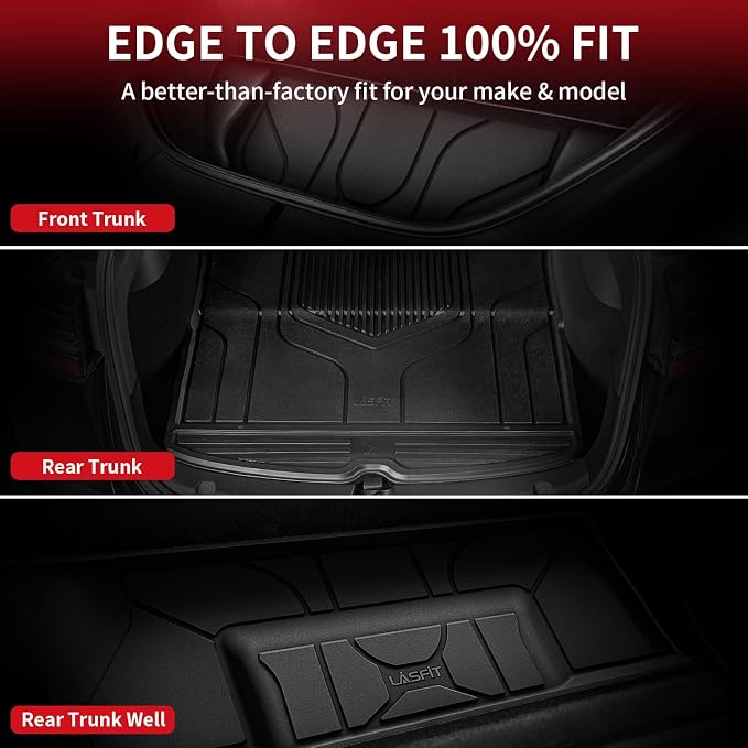 LASFIT Premium Extra Thick Trunk Mats for Tesla Model S & Plaid 2021-2025 | 100% TPE All Weather Custom Fit Frunk Mat Sub Trunk Mat Cargo Liners Set Automotive Accessories, 3PC Black - Image 5