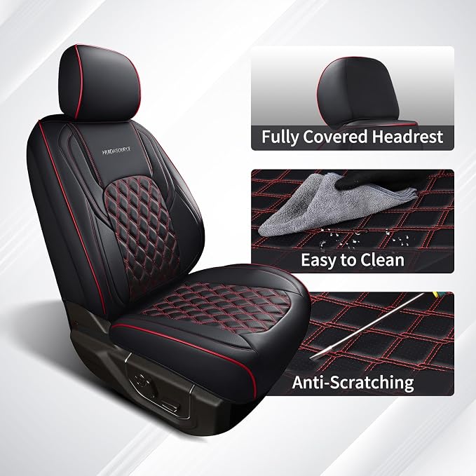 Huidasource Silverado Front Seat Covers Fit for Chevrolet Silverado GMC Sierra Pickup 1500 2007-2026, 2500HD 3500HD 2015-2026 Crew Double Extended Cab Truck Seat Cushion Cover(Front Pair/Black&Red) - Image 7