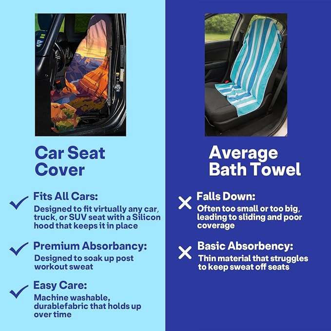 2 Pack Car Seat Towel Covers for Gym, Front Seats, Colorado River | River Sweat Protector for Front Seats Premium Thickened with Elastic Strap Breathable & Quick Dry Machine Washable Running - Image 6