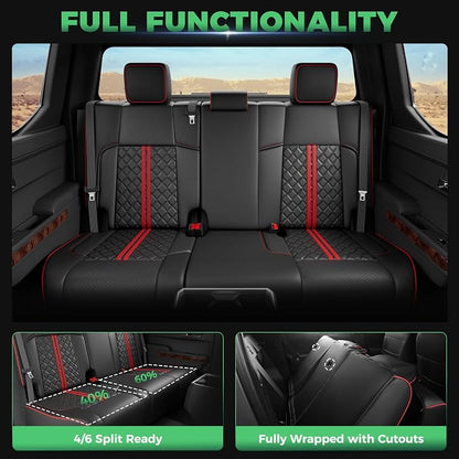 RIDEPOSH Custom Leather Seat Covers for Toyota Tacoma Double Cab 2024-2026 | full set, BKred, OEM fit, premium waterproof leather, anti-slip, extra pockets, long-term durability, airbag compatible - Image 4